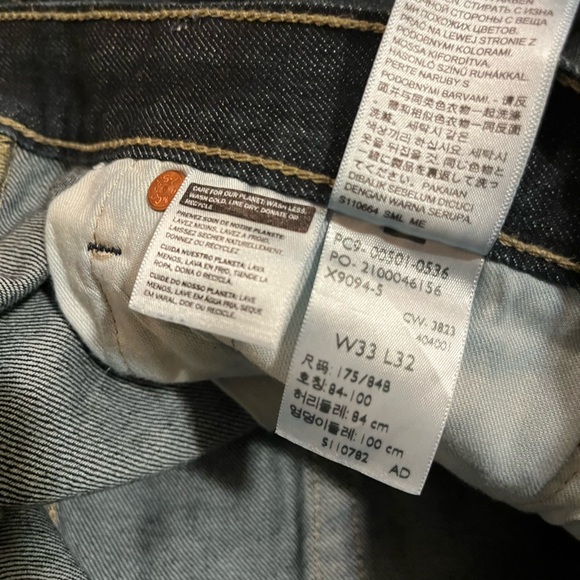 Levi's 501 Button Fly Straight Leg Dark Wash Blue Jeans. 33 waist X 32 inseam. - Picture 9 of 15